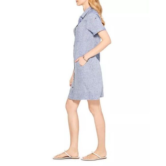 NIC+ZOE Drifty Linen Shirt Dress blue button up large - Picture 3 of 7